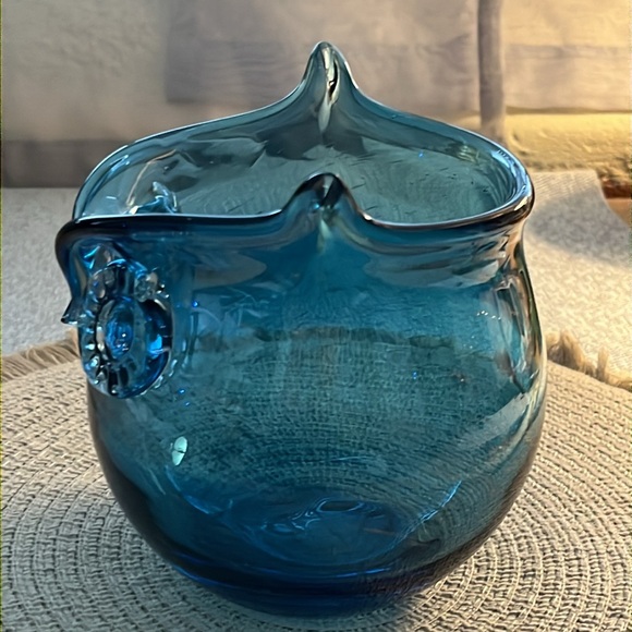 Blown Glass Owl Bowl Vase - Blue - Picture 9 of 11